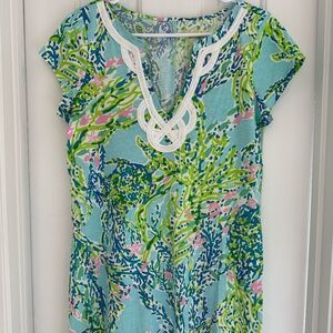 Lilly Pulitzer Dress - Cotton - Green & Blue Print - Size M - Beautiful Trims